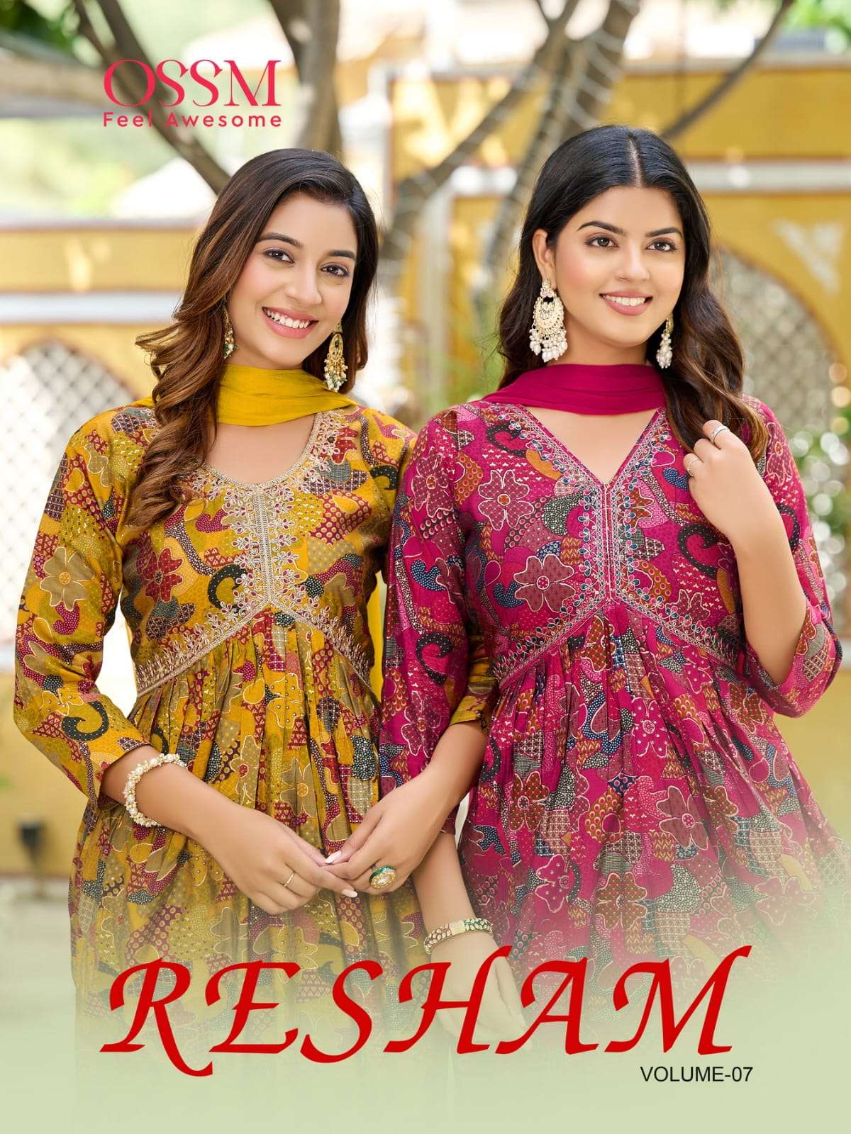 RESHAM VOL-7 BY OSSM 701 TO 706 SERIES CHANDERI EMBROIDERY STITCHED DRESSES
