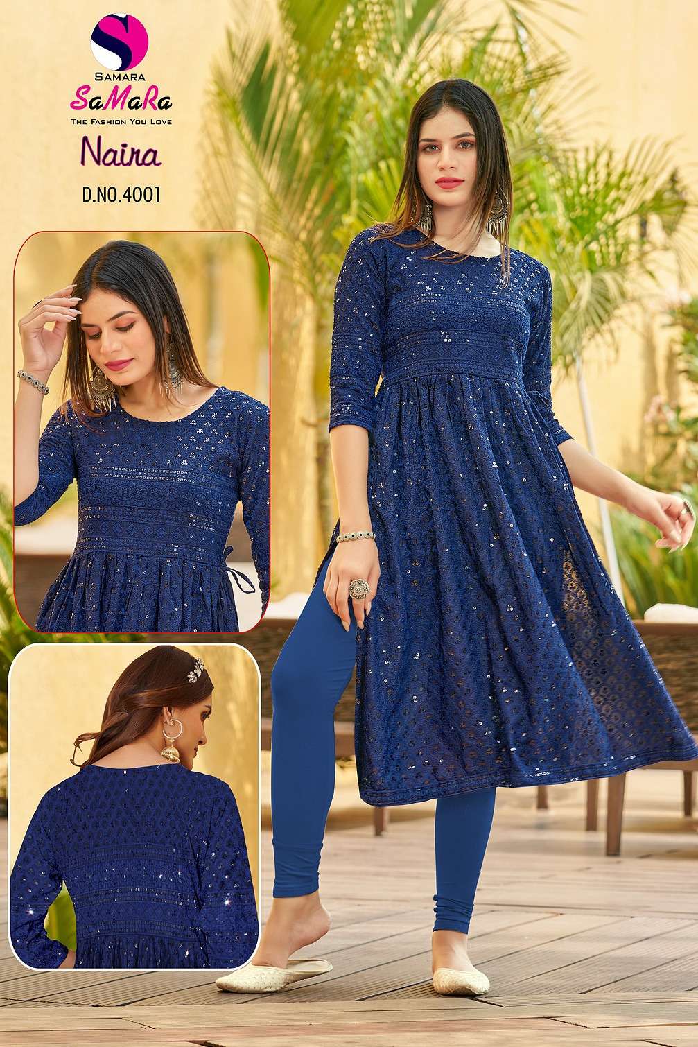 SAMARA NAIRA BY ASLIWHOLESALE DESIGNER RAYON SCHIFFLI WORK KURTIS