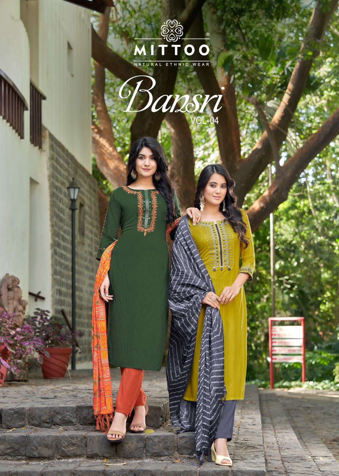 BANSRI VOL-4 BY MITTOO 7031 TO 7036 SERIES RAYON EMBROIDERY STITCHED DRESSES