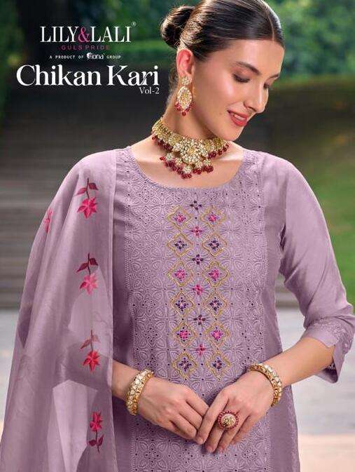 CHICKENKARI VOL-2 BY LILY AND LALI 13101 TO 13106 SERIES CHANDERI WORK DRESSES