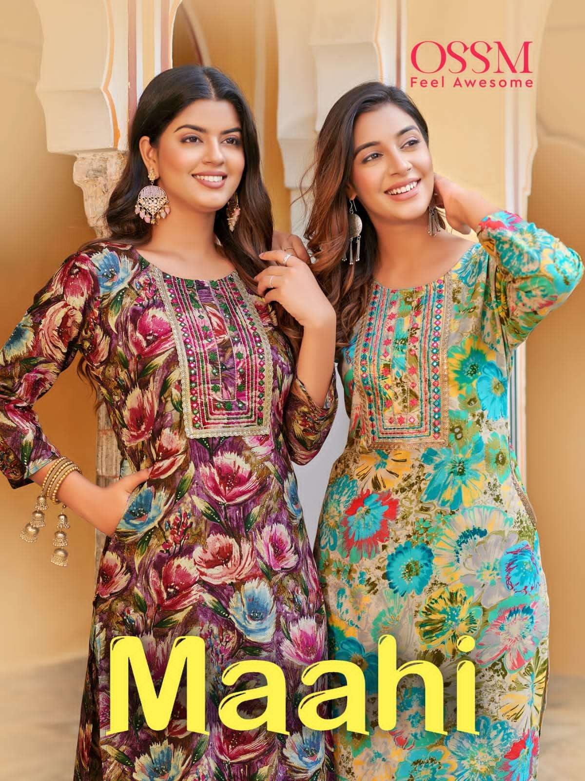 MAAHI BY OSSM 101 TO 106 SERIES RAYON EMBROIDERY STITCHED DRESSES