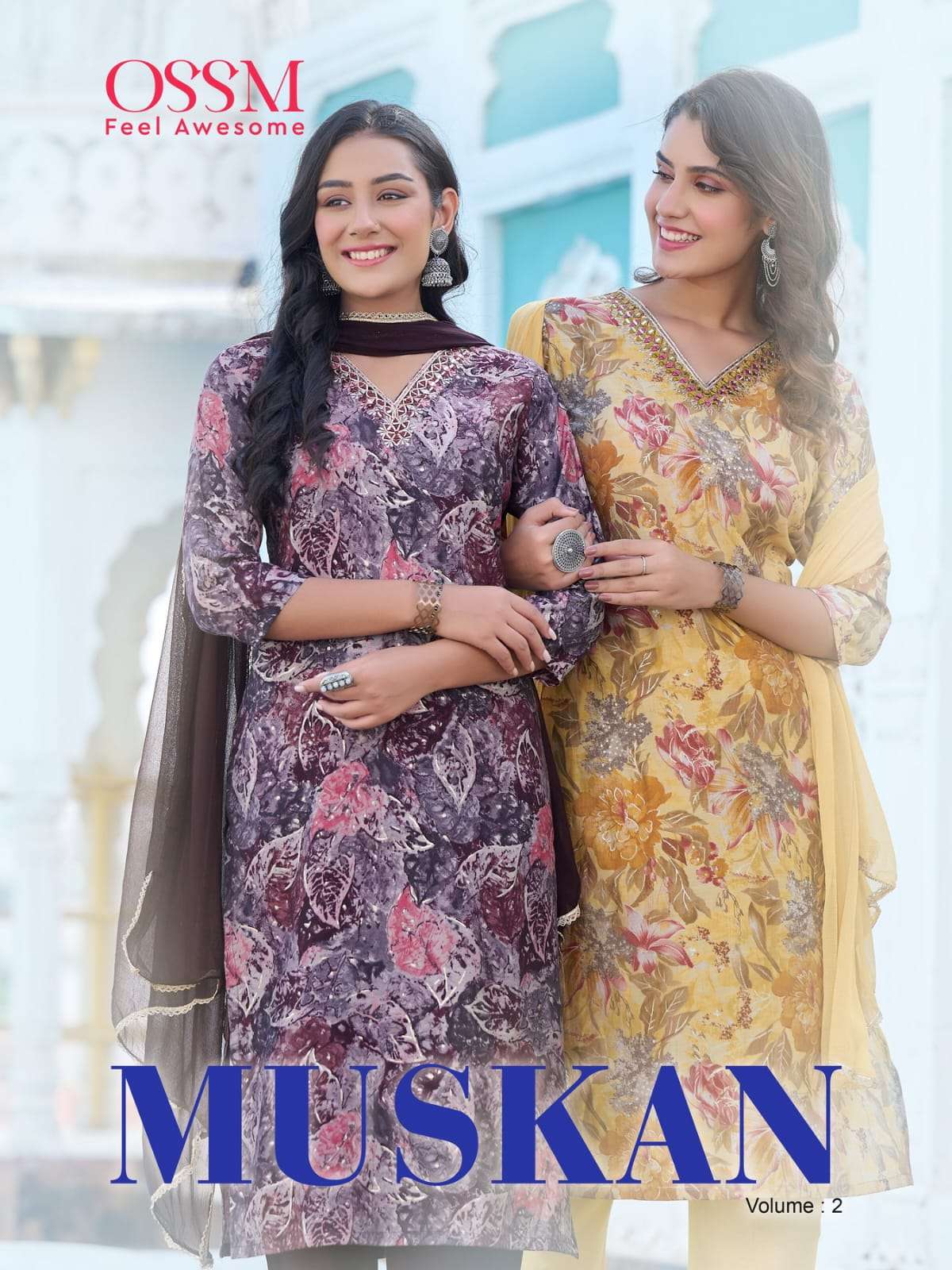 MUSKAN VOL-2 BY OSSM 101 TO 106 SERIES CHANDERI EMBROIDERY STITCHED DRESSES