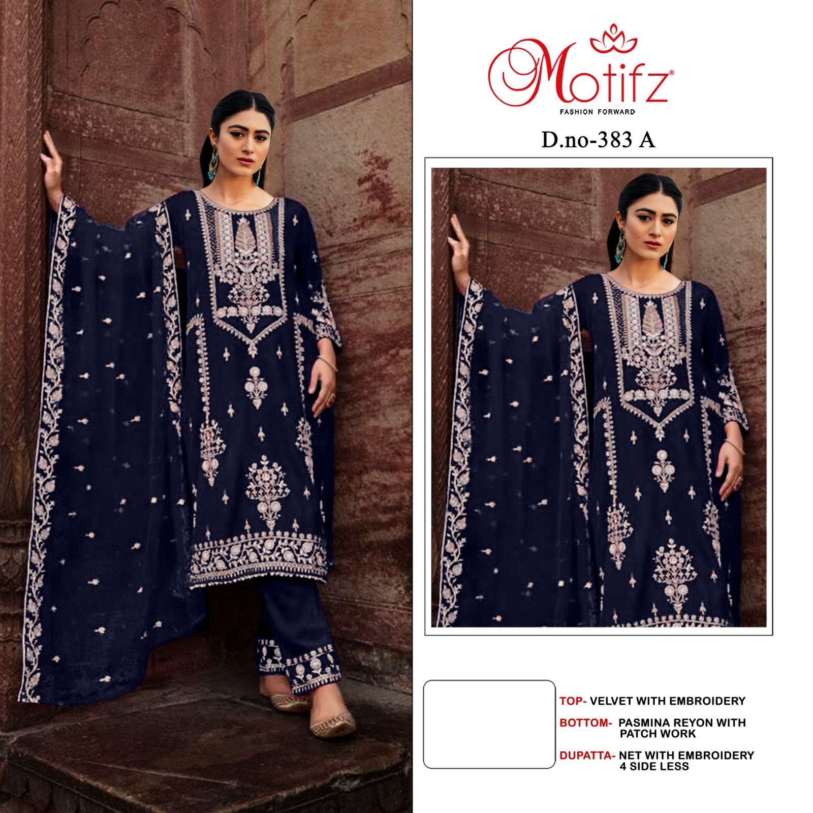 MOTIFZ 383 COLOURS BY MOTIFZ 383-A TO 383-D SERIES VELVET EMBROIDERY DRESSES