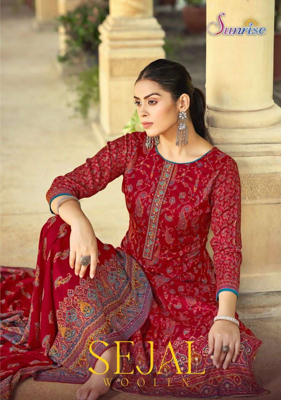 SEJAL WOOLEN BY SUNRISE 1001 TO 1008 SERIES SILK EMBROIDERY DRESES