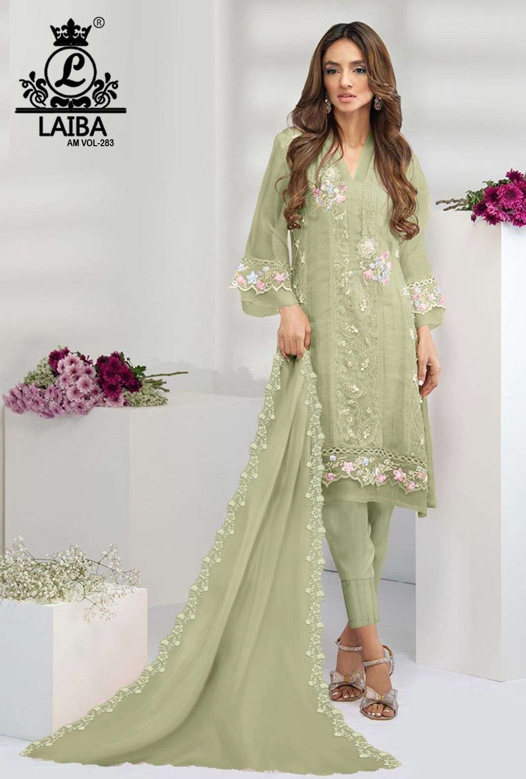 AM VOL-283 NX BY LAIBA PURE DESIGNER ORGANZA EMBROIDERY STITCHED DRESSES