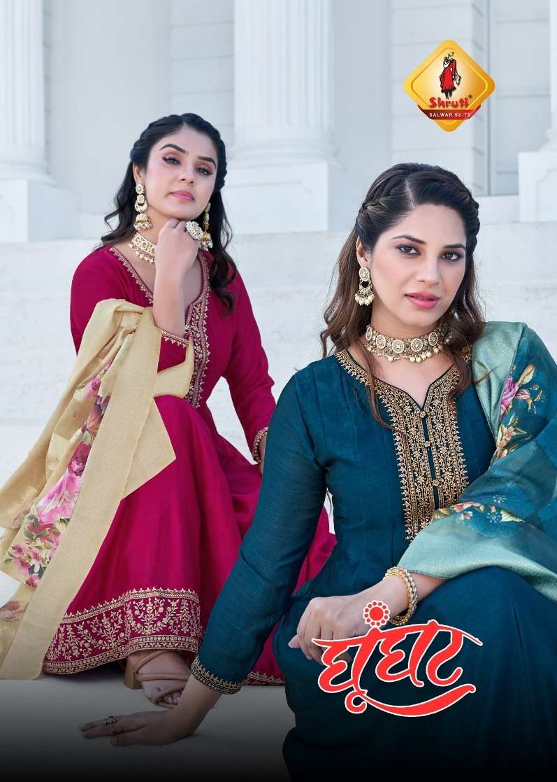 GHUNGHAT BY SHRUTI SUITS 01 TO 04 SERIES VISCOSE MODAL WORK GOWNS