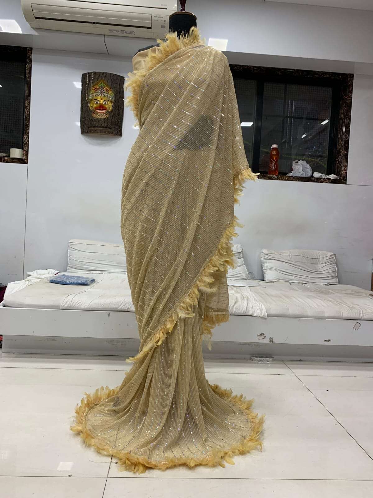 FEATHERS BY ASLIWHOLESALE BLOOMING IMPORTED JARI LYCRA FANCY WORK SAREES