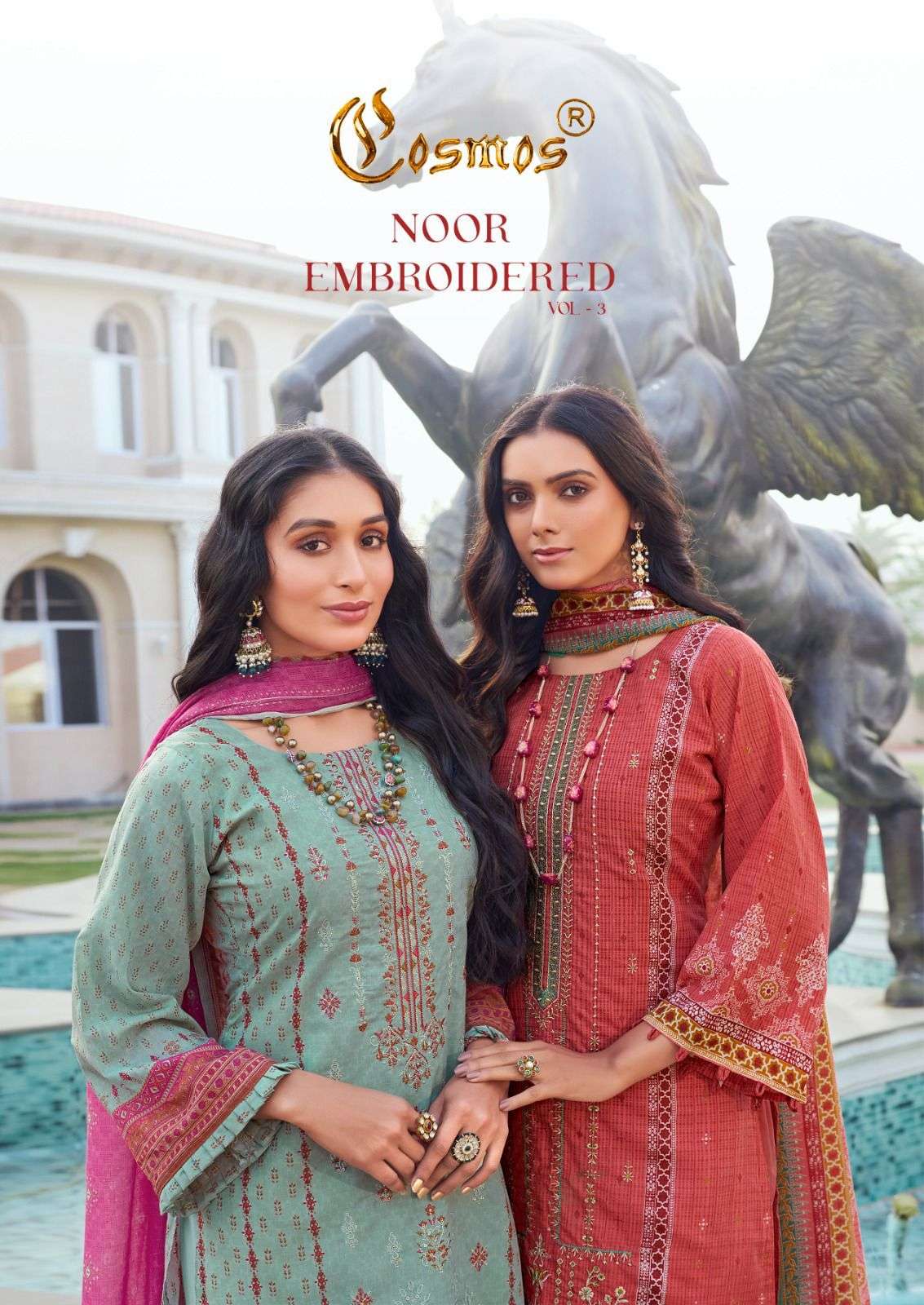 NOOR EMBROIDERED VOL-3 BY COSMOS 3001 TO 3010 SERIES COTTON PRINTED DRESSES