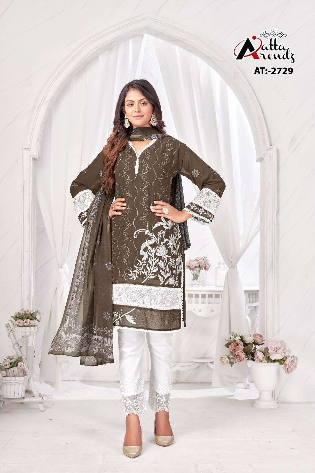 AATTA 2729 BY AATTA TRENDZ PURE FAUX GEORGETTE EMBROIDERD STITCHED DRESSES