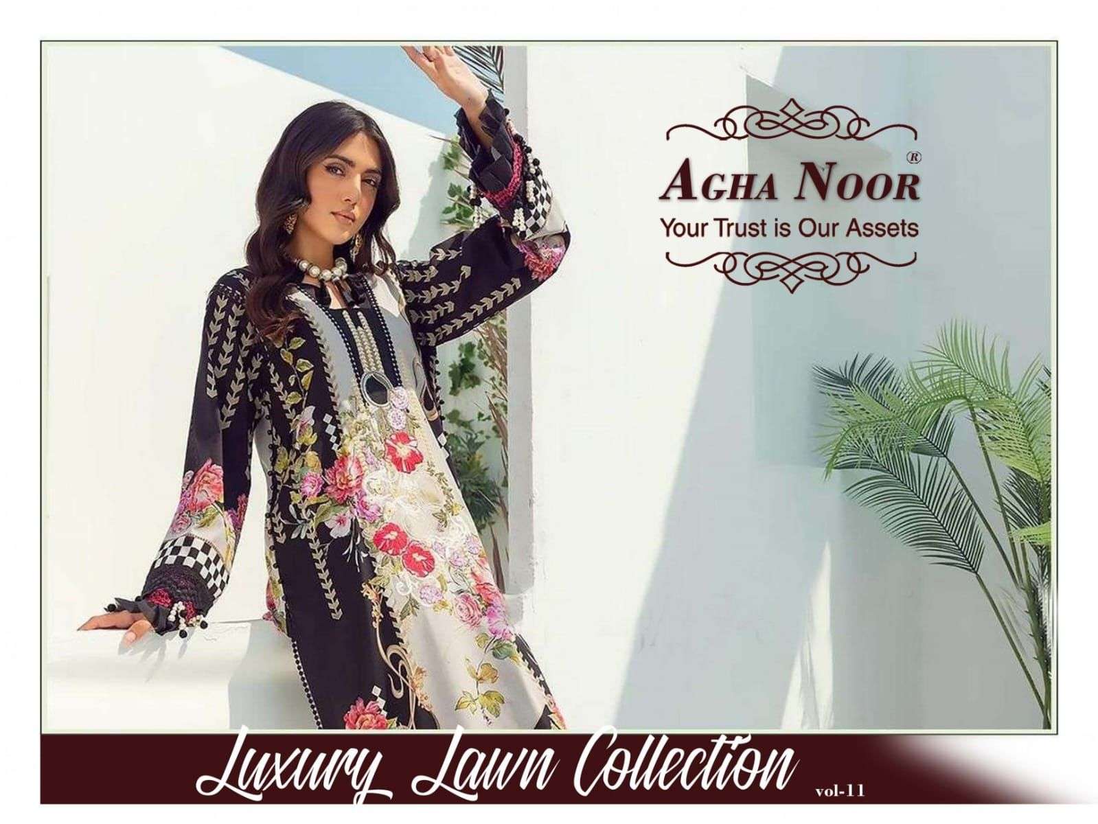 AGHA NOOR VOL-11 BY AGHA NOOR 11001 TO 11006 SERIES LAWN COTTON PAKISTANI DRESSES