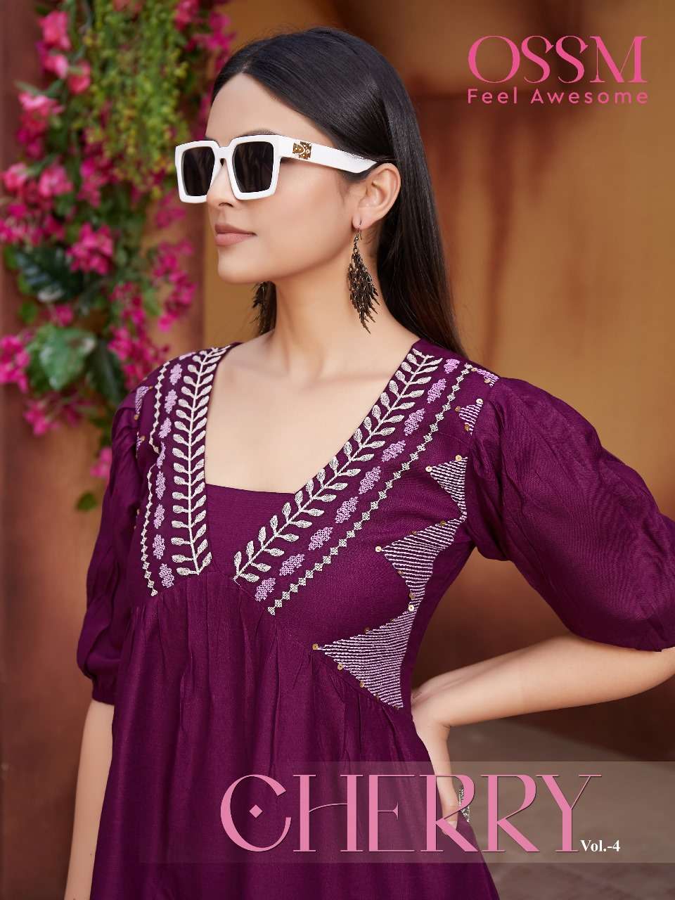 CHERRY VOL-4 BY OSSM 4001 TO 4006 RAYON EMBROIDERY WORK SHORT KURTIS