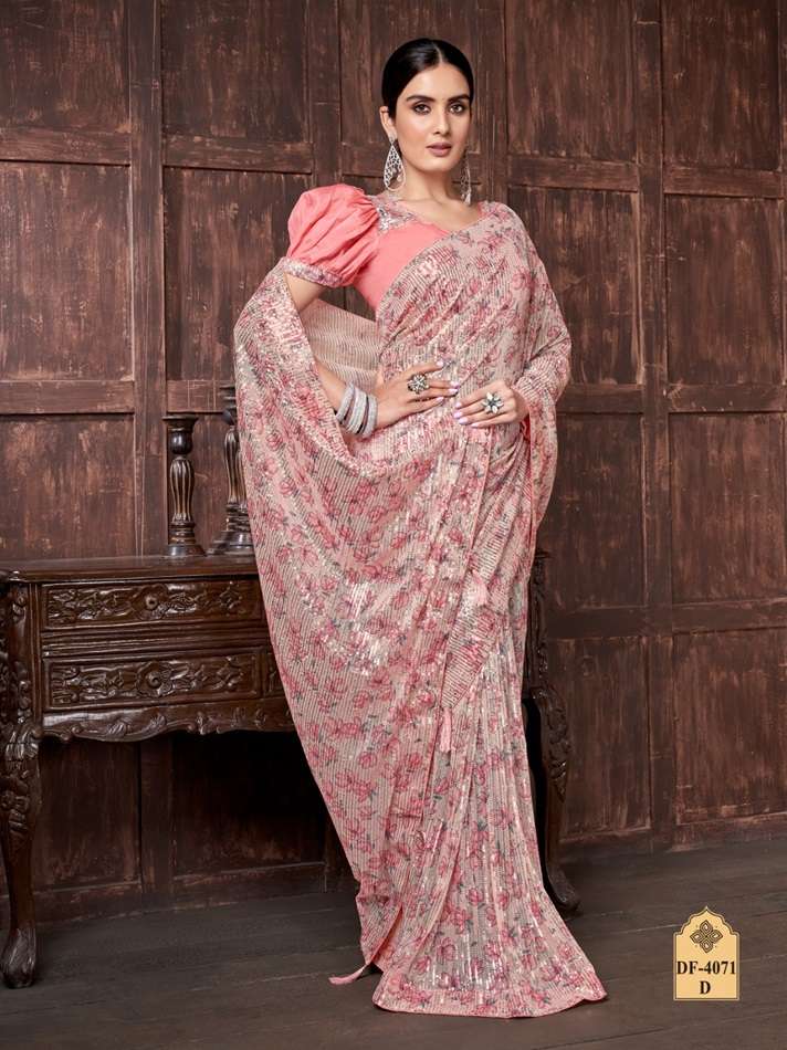 DF-4071 BY ASLIWHOLESALE DESIGNER HEAVY SEQUENCE FANCY WORK SAREES