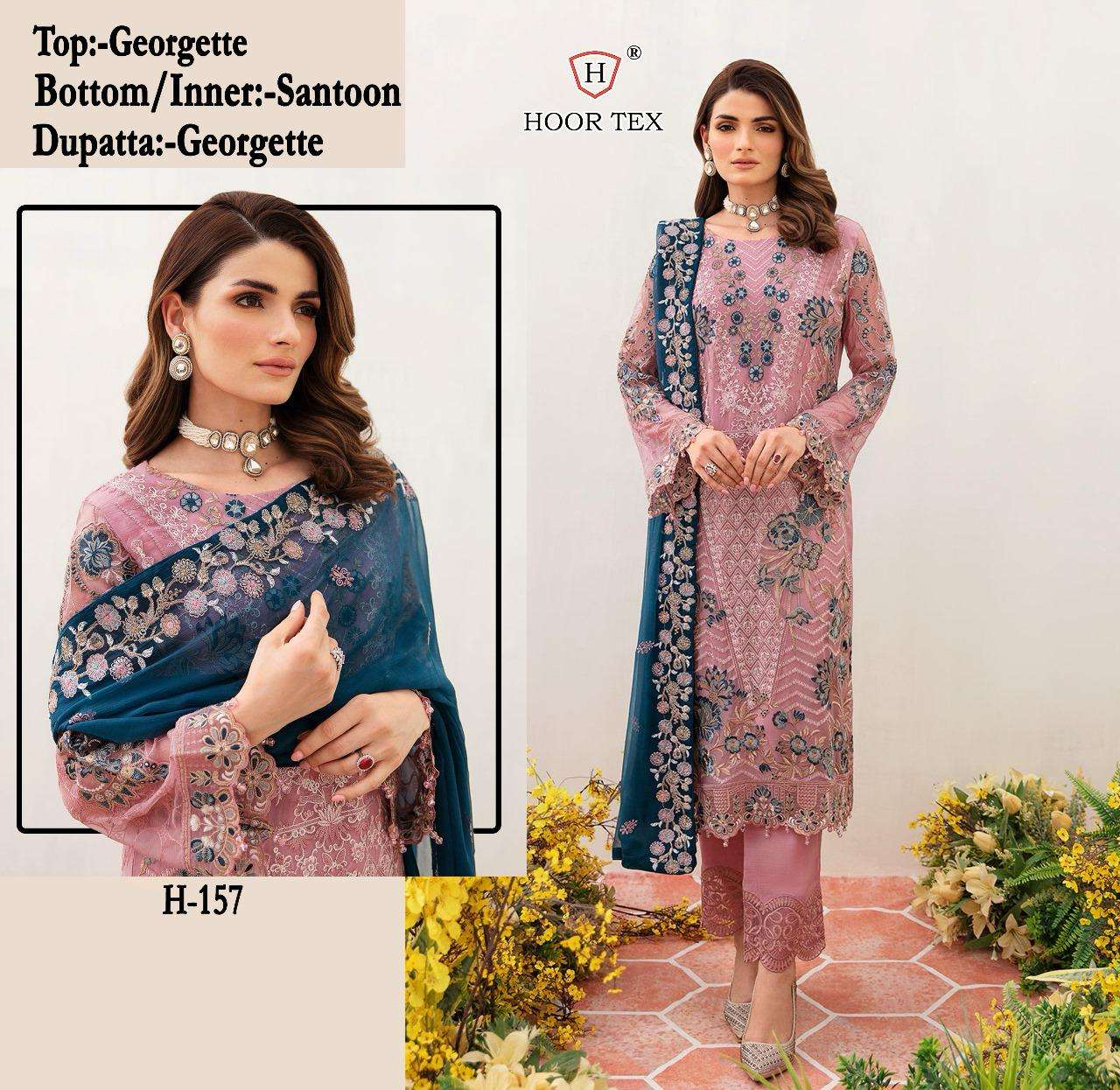 H-157 HIT DESIGN BY HOOR TEX FAUX GEORGETTE EMBROIDERY PAKISTANI DRESS