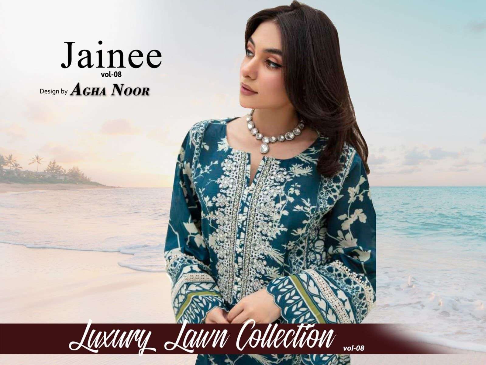 JAINEE VOL-8 BY AGHA NOOR 8001 TO 8006 SERIES LAWN COTTON PRINT DRESSES