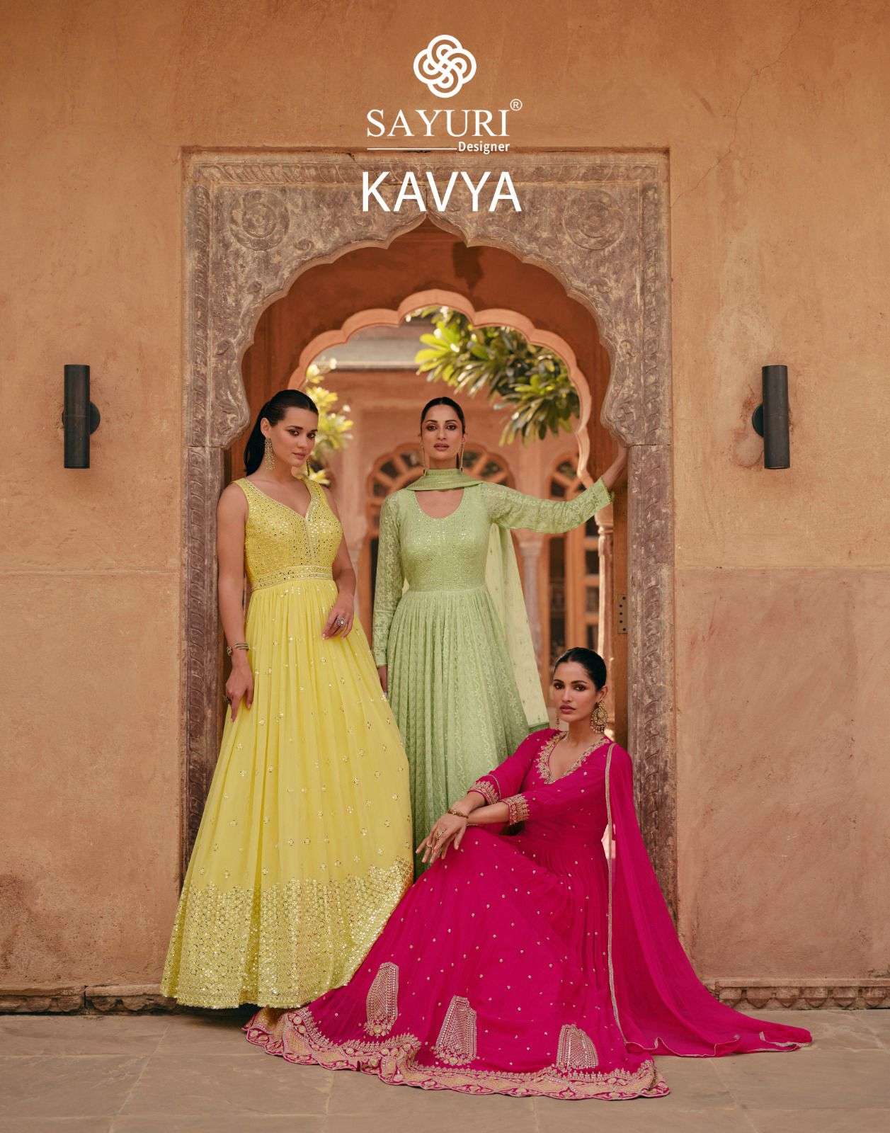 KAVYA BY SAYURI 5425 TO 5427 SERIES DESIGNER REAL GEROGETTE WORK GOWNS