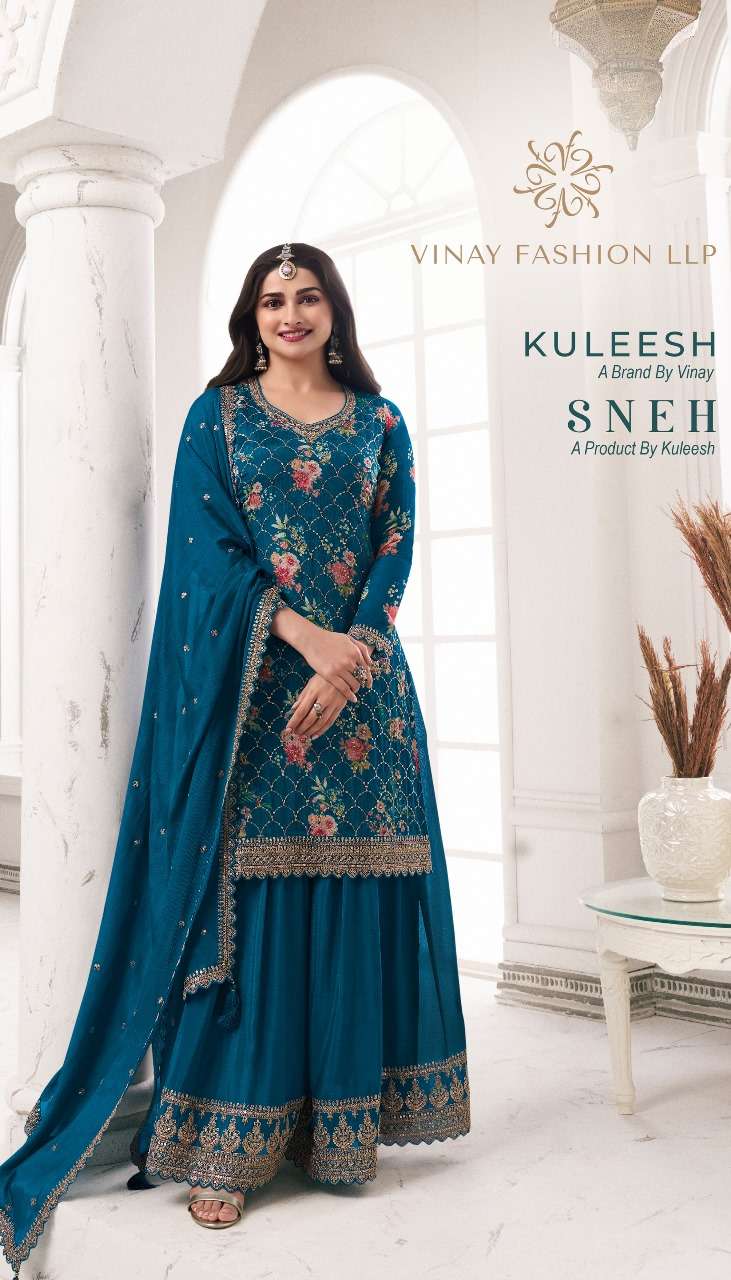 KULEESH SNEH BY VINAY FASHION 67201 TO 67206 SERIES EMBROIDERED CHINON SILK DRESSES