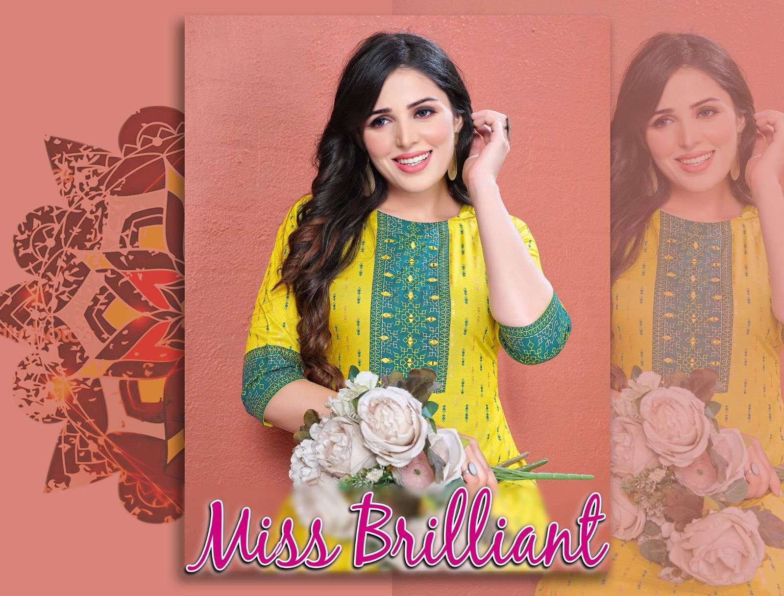 MISS BRILLIANT BY ASLIWHOLESALE 1001 TO 1008 DESIGNER FACNY RAYON PRINT KURTIS