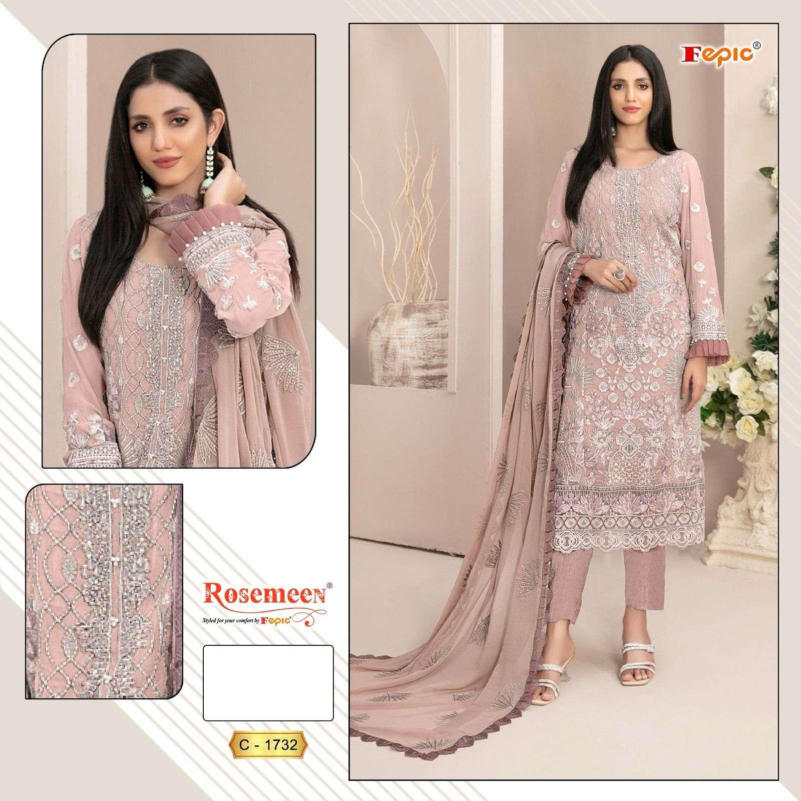 ROSEMEEN C-1732 COLOURS BY FEPIC DESIGNER GEORGETTE EMBROIDERY DRESSES