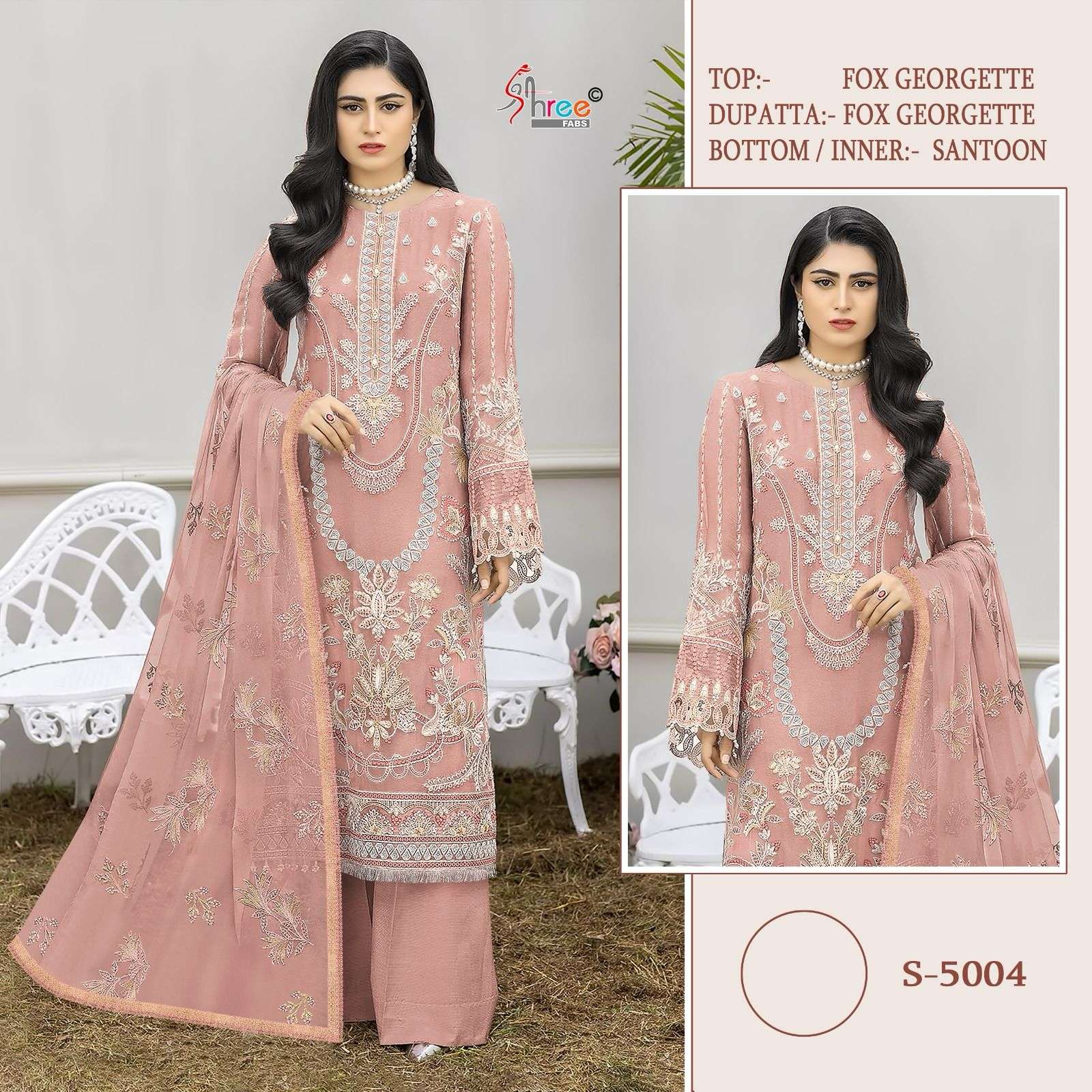 S-5004 COLOURS BY SHREE FABS DESIGNER GEROGETTE EMBROIDERY PAKISTANI DRESSES