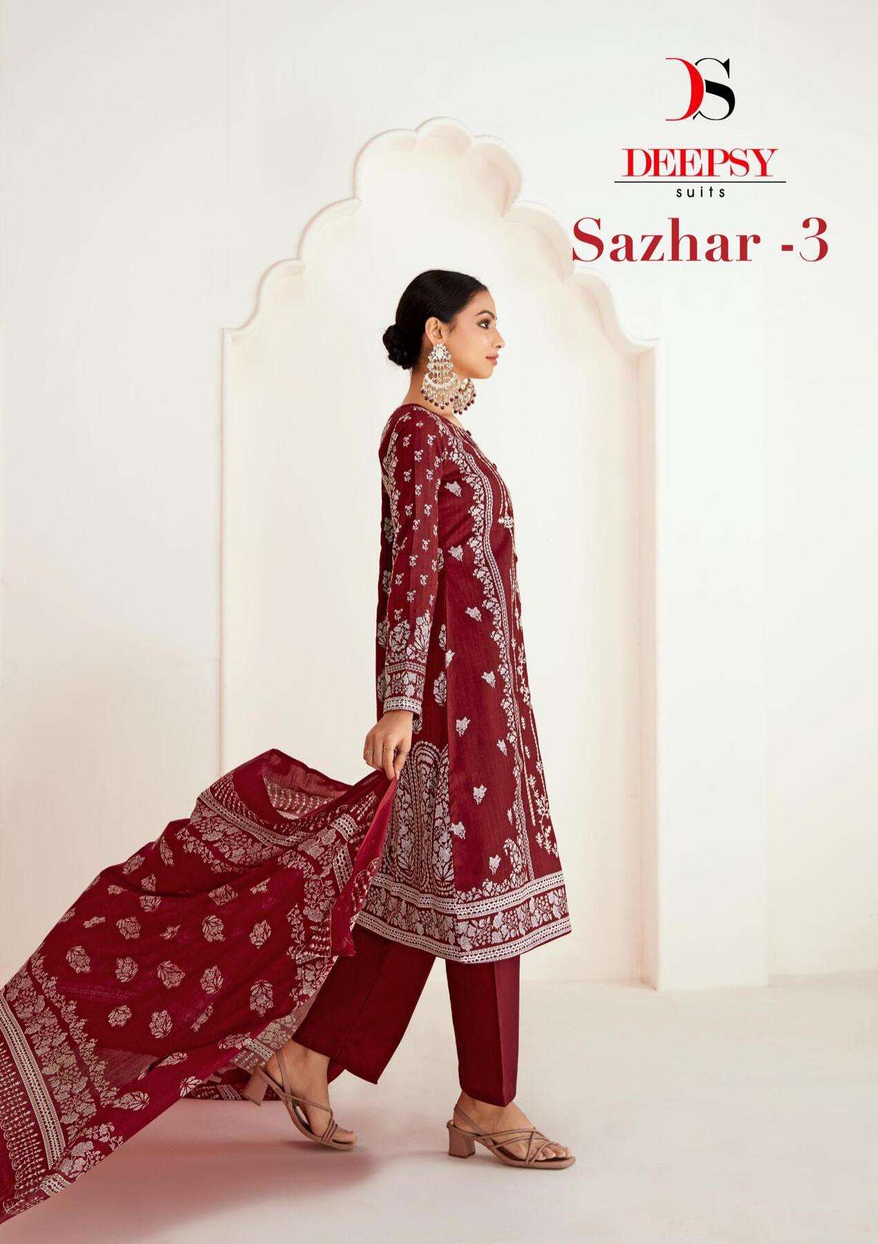 SAZHAR VOL-03 BY DEEPSY SUITS 3001 TO 3006 SERIES COTTON PRINT DRESSES