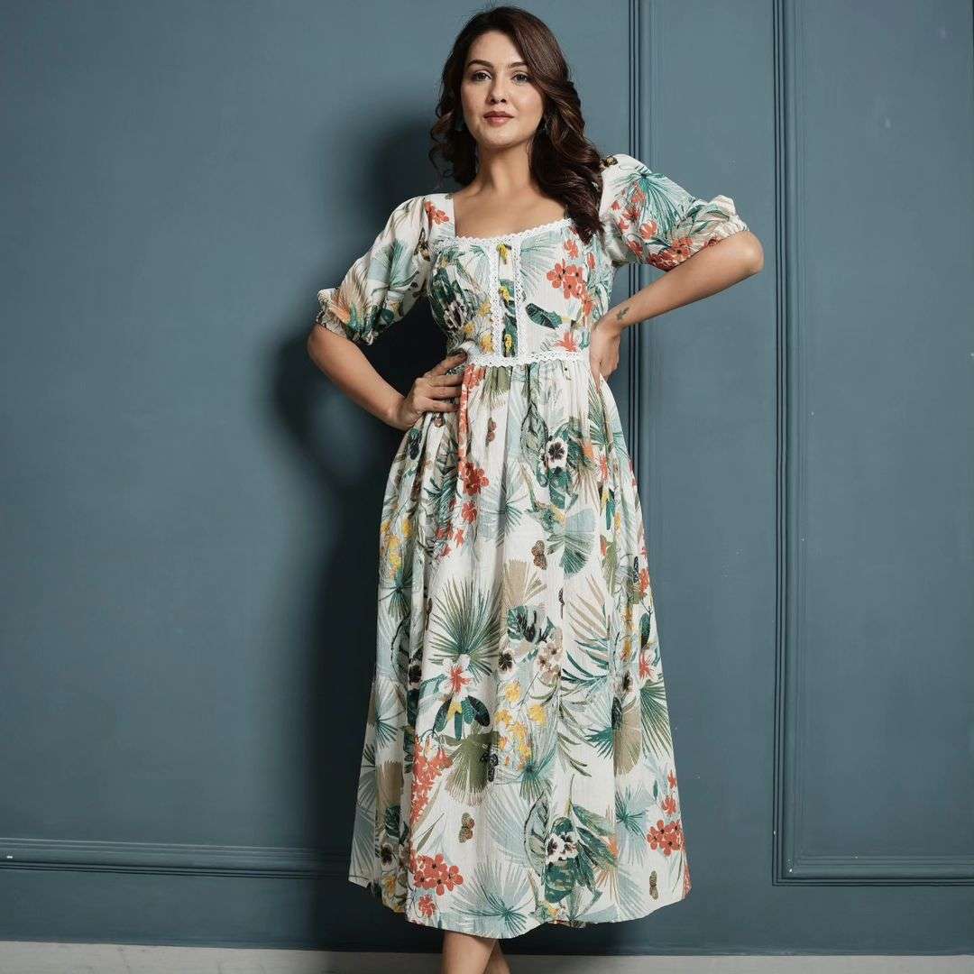 SF-3044 COLOUR BY ASLIWHOLESALE HEAVY DESIGNER MUSLIN COTTON PRINTED GOWNS