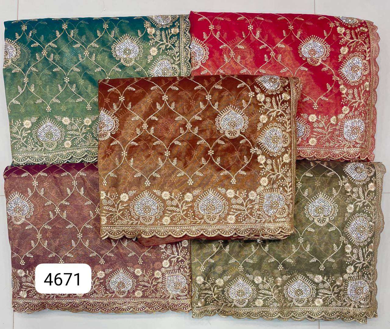 4671 COLOUR BY ASLIWHOLESALE DESIGNER PURE FANCY NET EMBROIDERY SAREES