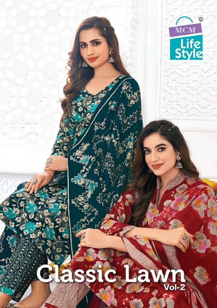 CLASSIC LAWN VOL-02 BY MCM LIFESTYLE 207 TO 218 SERIES COTTON UNSTITCHED DRESSES