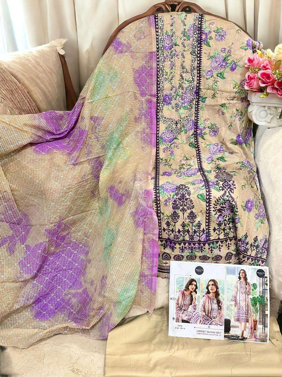 CORDSET SAHNAZ SELF VOL-1 BY MEHBOOB TEX HEAVY COTTON EMBROIDERED DRESSES