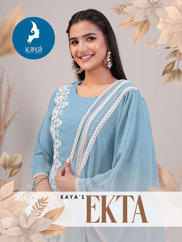 EKTA BY KAYA 01 TO 06 SERIES DESIGNER ROMAN GEORGETTE PRINTED DRESSES
