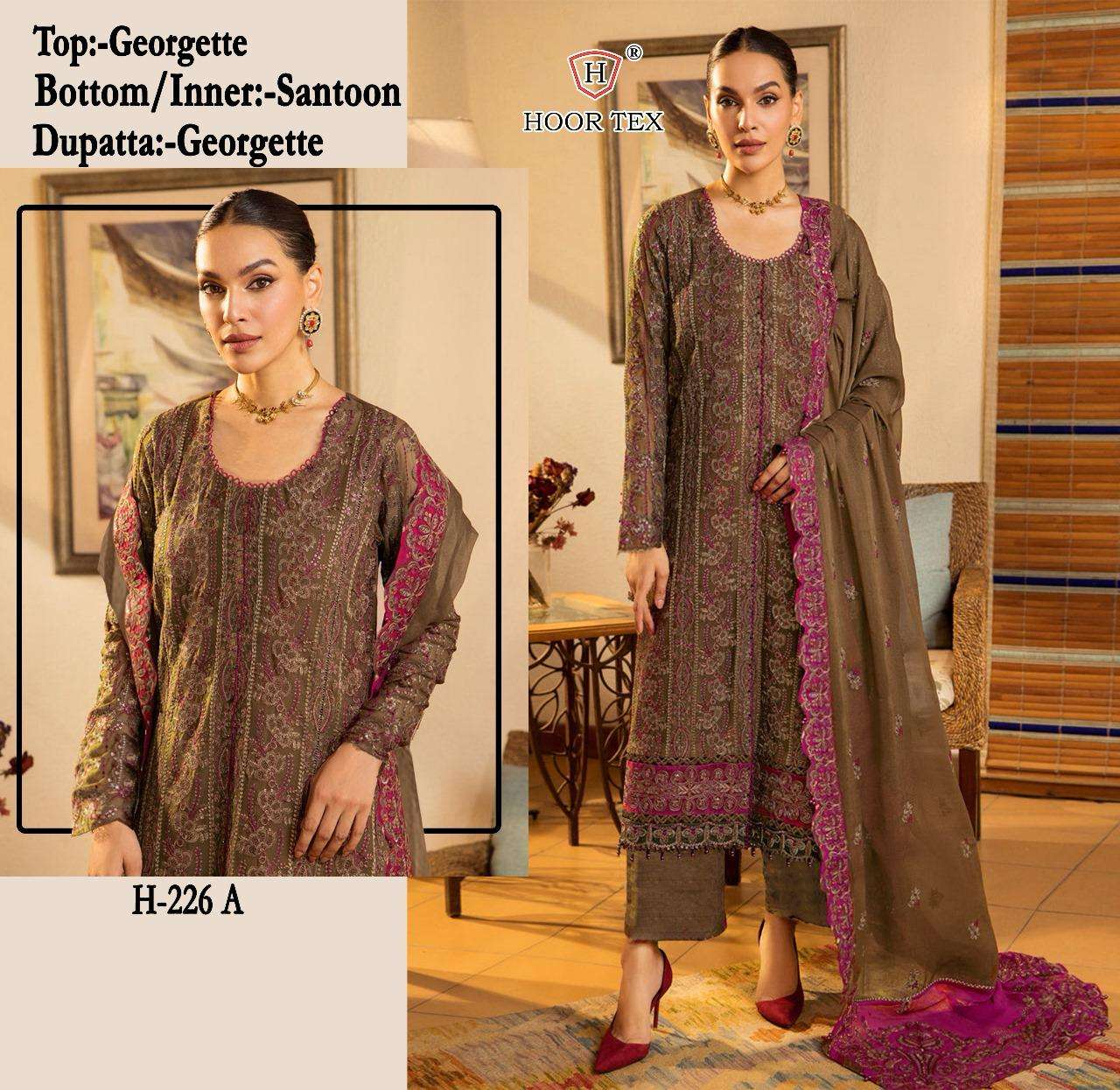 H-226 COLOURS BY HOOR TEX DESIGNER FAUX GEORGETTE EMBROIDERED PAKISTANI DRESSES