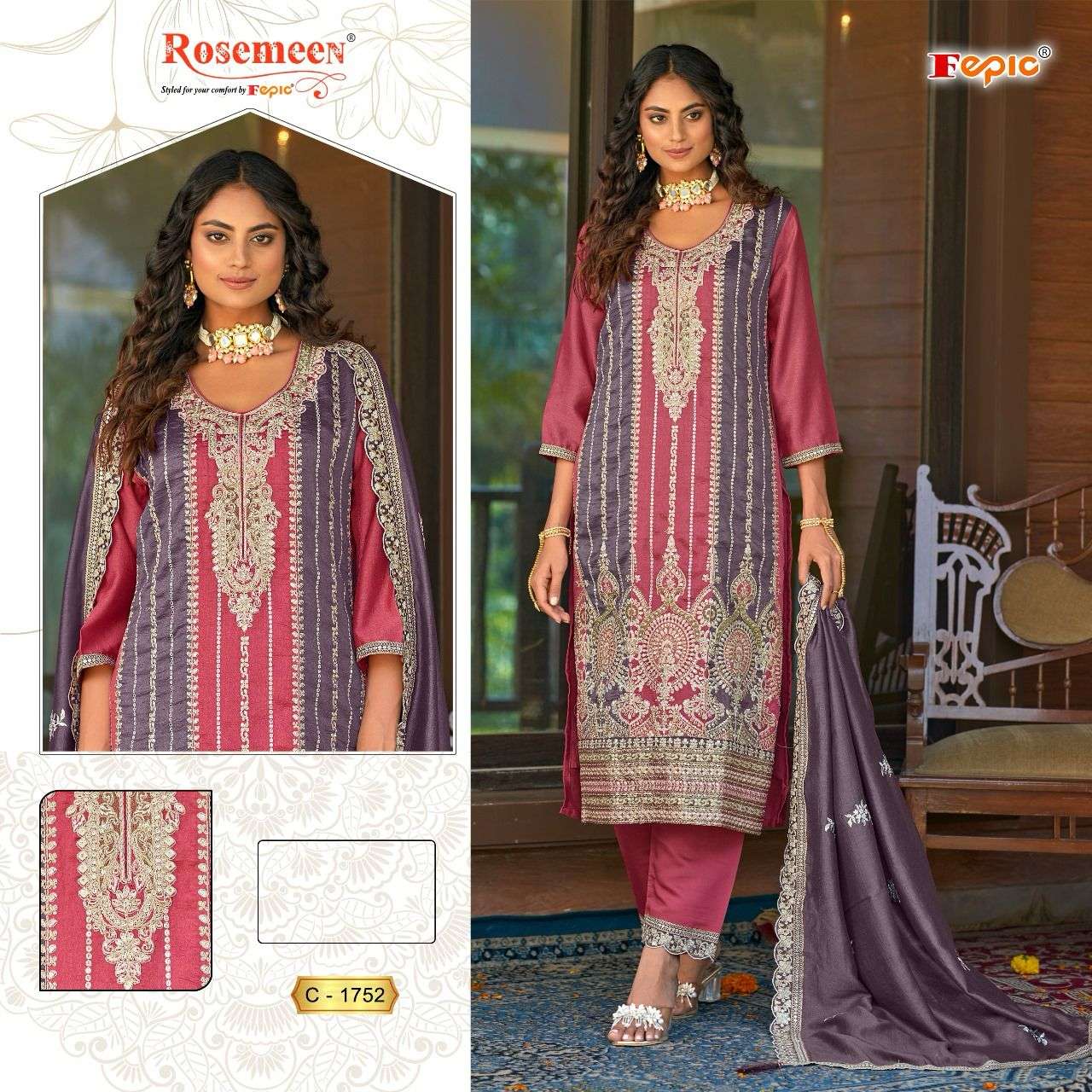 ROSEMEEN C-1752 COLOURS BY FEPIC DESIGNER VICHITRA SILK EMBROIDERY DRESSES