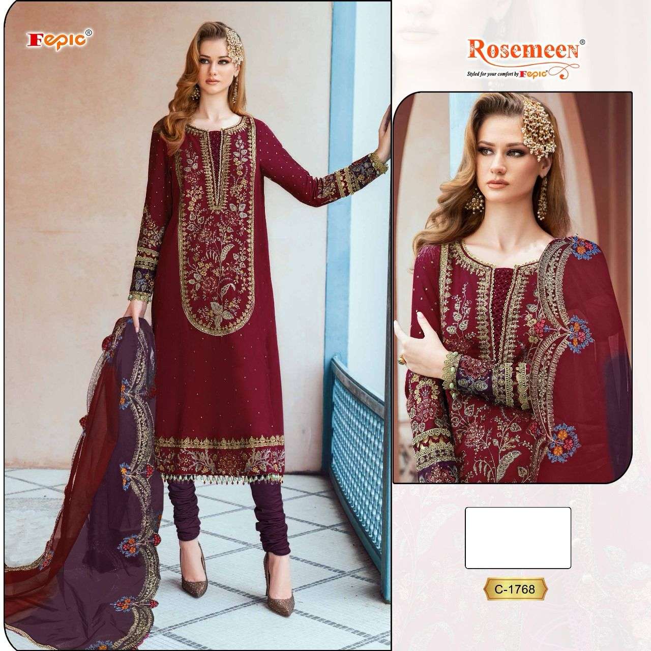 ROSEMEEN C-1768 BY FEPIC DESIGNER ORGANZA EMBROIDERY PAKISTANI DRESS