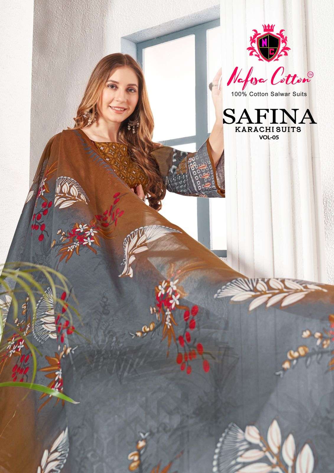 SAFINA KARACHI SUITS VOL-5 BY NAFISA COTTON 5001 TO 5006 SERIES COTTON DRESSES