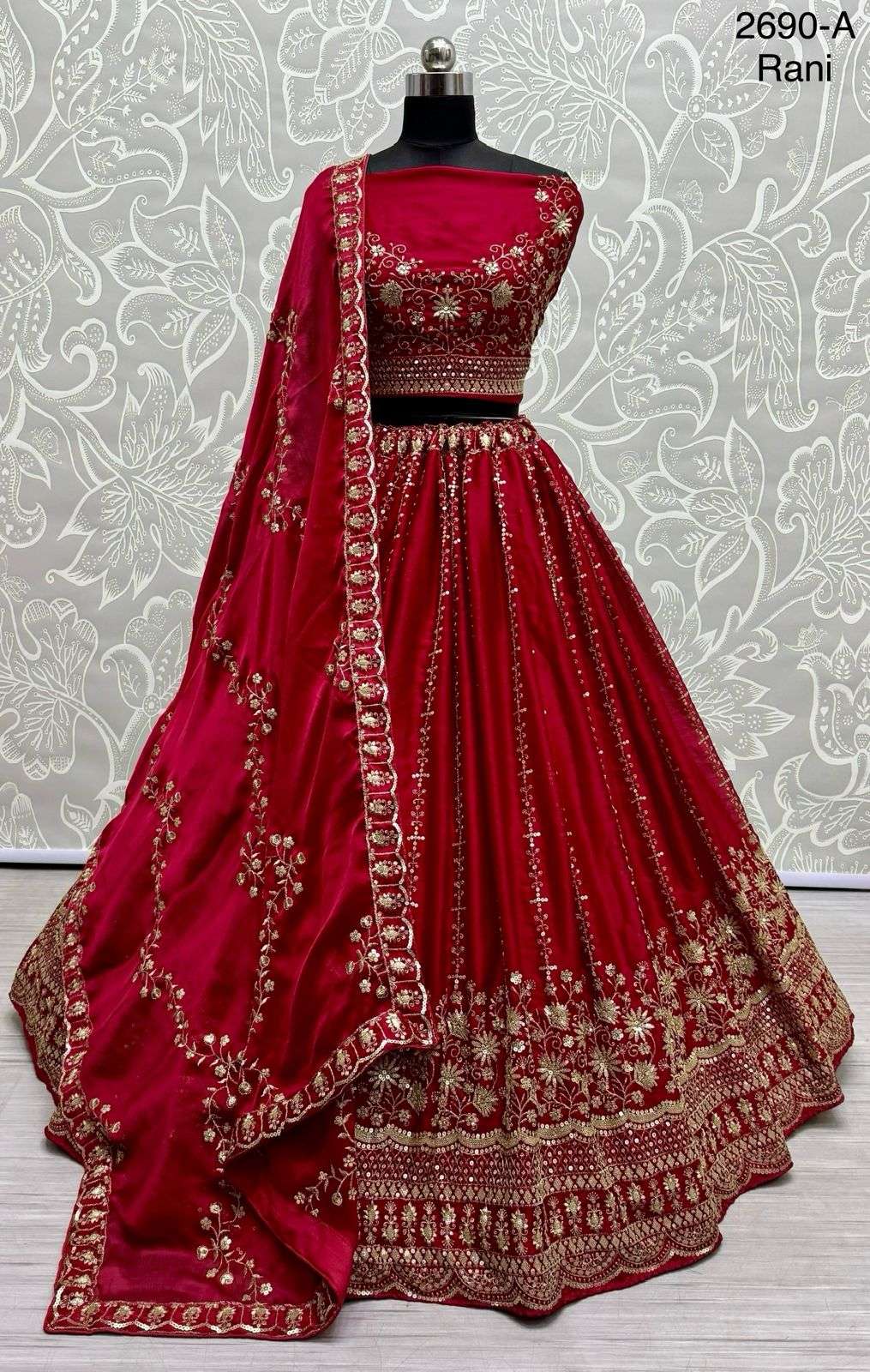 A-2690 COLOUR BY ASLIWHOLESALE DESIGNER SATIN CHIFFON EMBROIDERY LEHENGAS