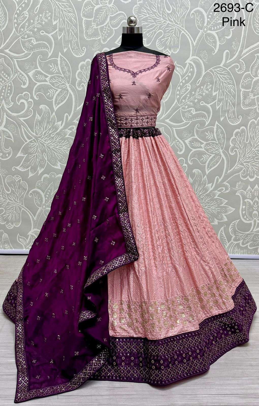A-2693 COLOUR BY ASLIWHOLESALE DESIGNER GEORGETTE EMBROIDERY LEHENGAS