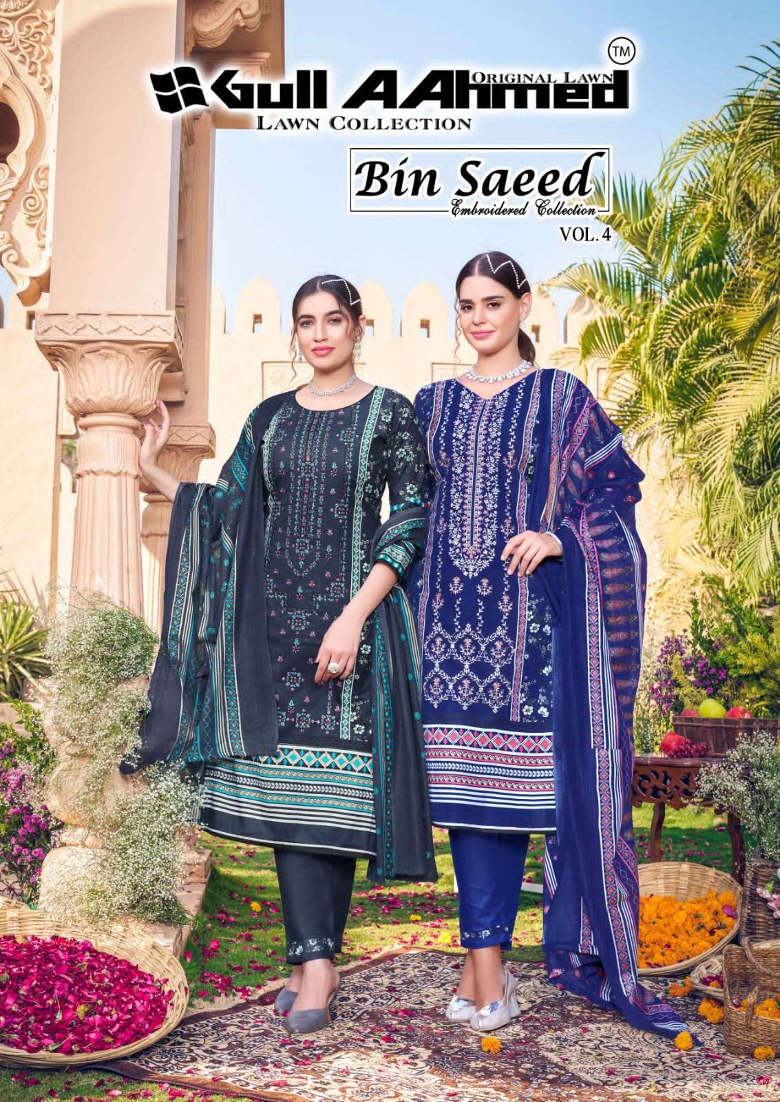 BIN SAEED VOL-4 BY GULL AAHMED 4001 TO 4006 SERIES LAWN COTTON PRINTED DRESSES