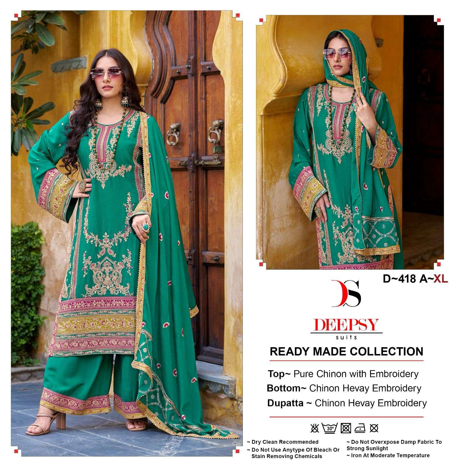 D-418 COLOURS BY DEEPSY SUITS HEAVY CHINON EMBROIDERY PAKISTANI DRESSES