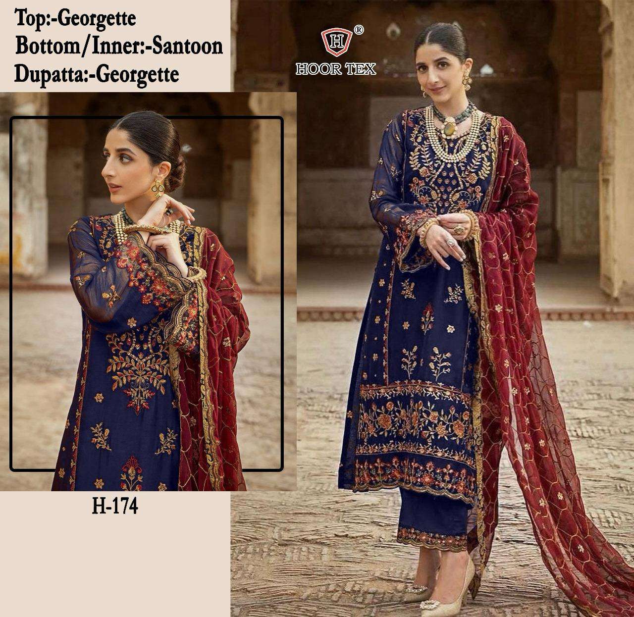 H-174 COLOURS BY HOOR TEX FAUX GEORGETTE EMBROIDERED PAKISTANI DRESSES