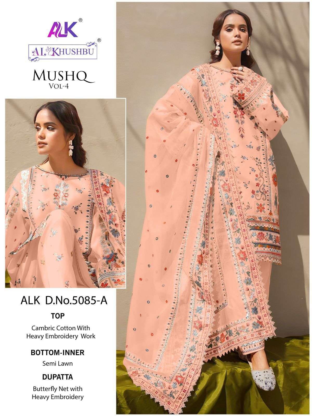 MUSHQ VOL-4 BY AL KHUSHBU 5085-A TO 5085-D SERIES CAMBRIC COTTON DRESSES