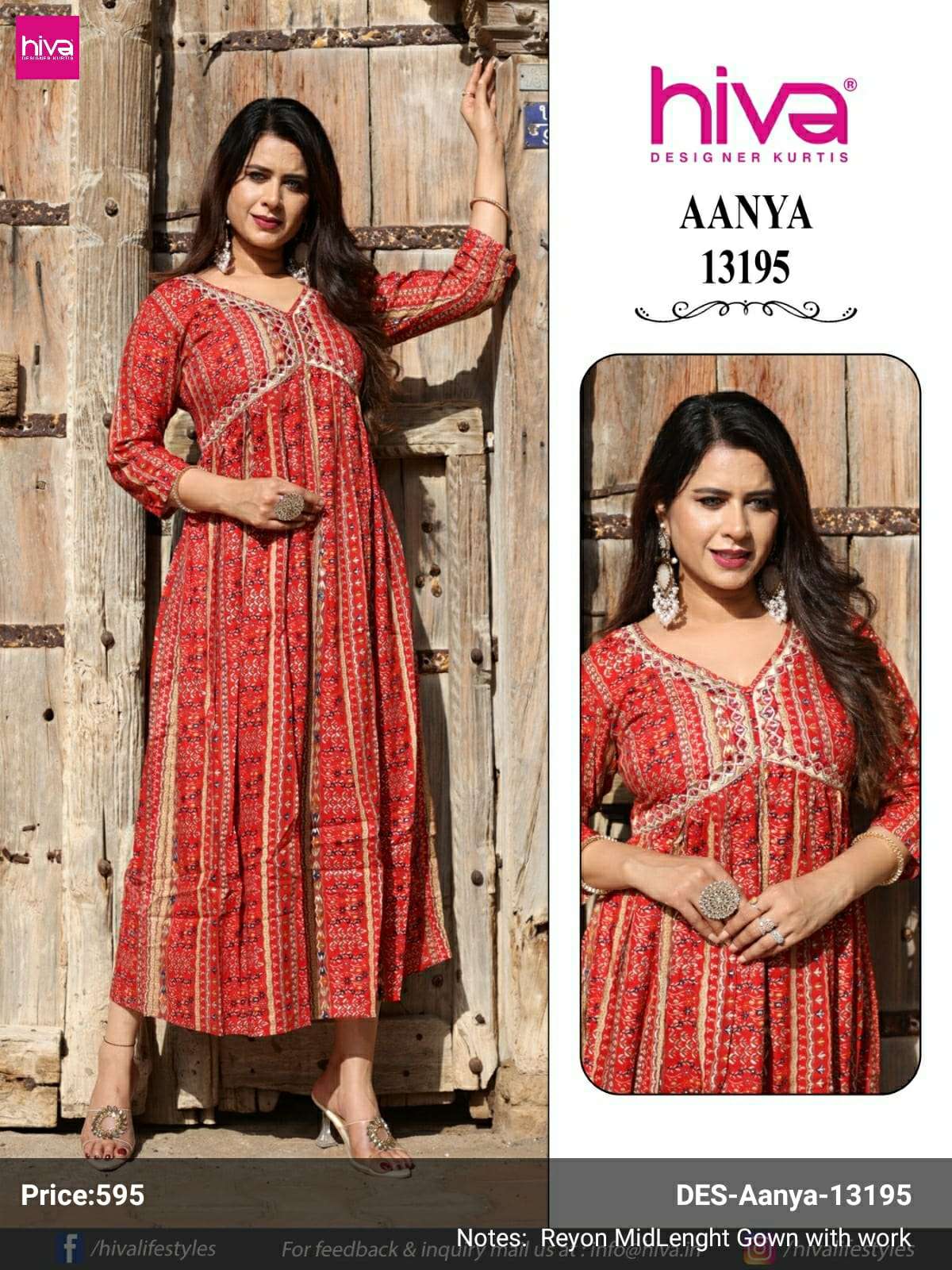 AANYA BY HIVA 101 TO 110 DESIGNER FANCY RAYON PRINTED MIDDY KURTIS