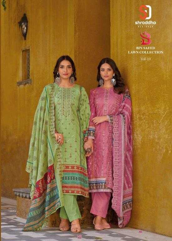 BIN SAEED LAWN COLLECTION VOL-10 BY SHRADDHA DESIGNER 1001 TO 1008 SERIES LAWN DRESSES