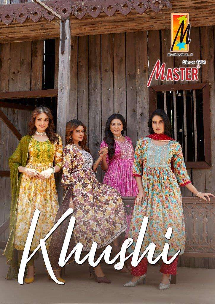 KHUSHI BY MASTER 1001 TO 1008 SERIES DESIGNER RAYON FOIL PRINT DRESSES