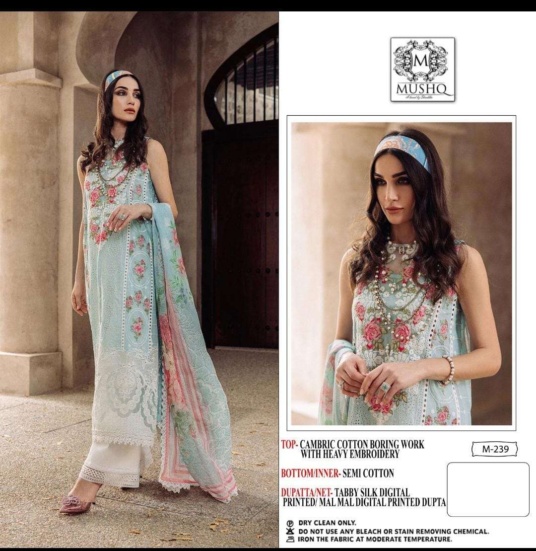 M-239 COLOURS BY MUSHQ HEAVY EMBROIDERED COTTON PAKISTANI DRESSES