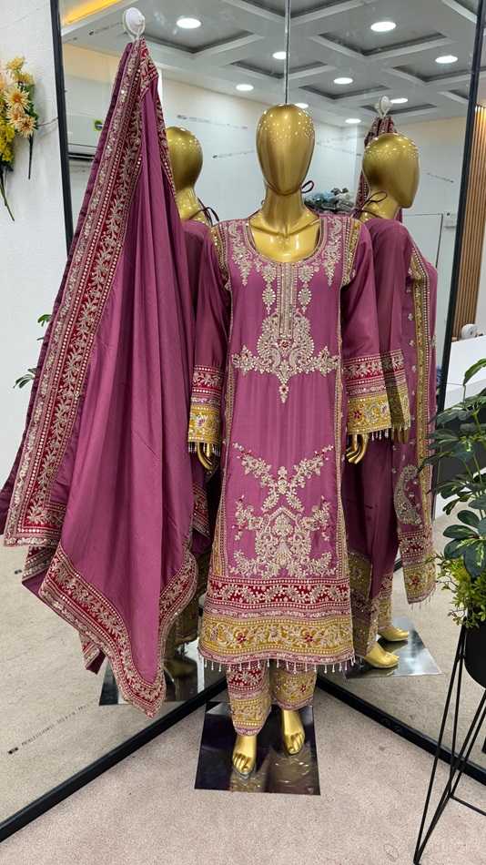 ZF-376 COLOUR BY ASLIWHOLESALE DESIGNER CHINON SILK WORK DRESSES