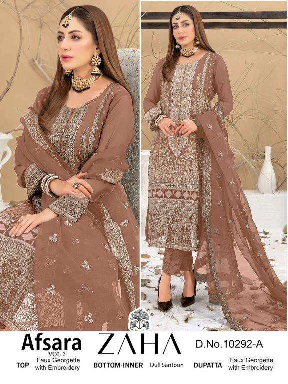 AFSARA VOL-02 BY ZAHA DESIGNER FAUX GEORGETTE EMBROIDERED PAKISTANI DRESSES