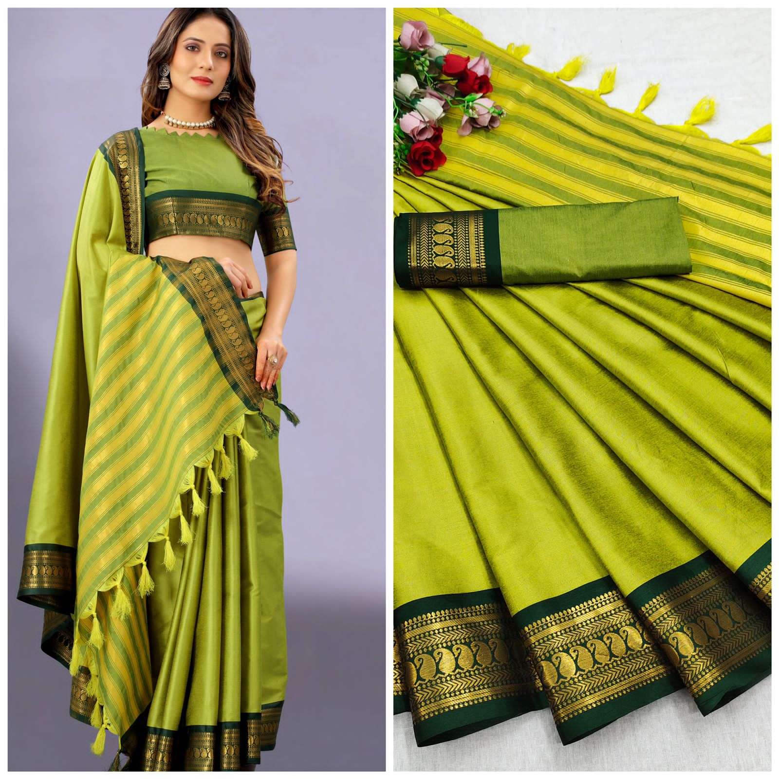 Poonam Designer Parrot Paithni Silk With Paithani Pattern Kurti Combo Set  Wholesaler Surat