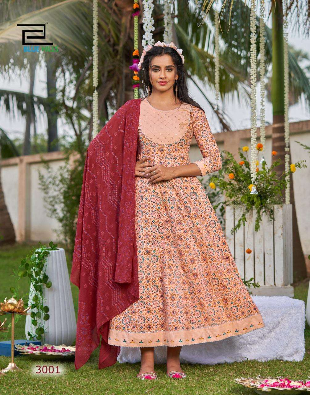 Kiana Rooh 102 - Pure Muslin Print With Work Gown With Dupatta | Gown with  dupatta, Fashion, Long gown