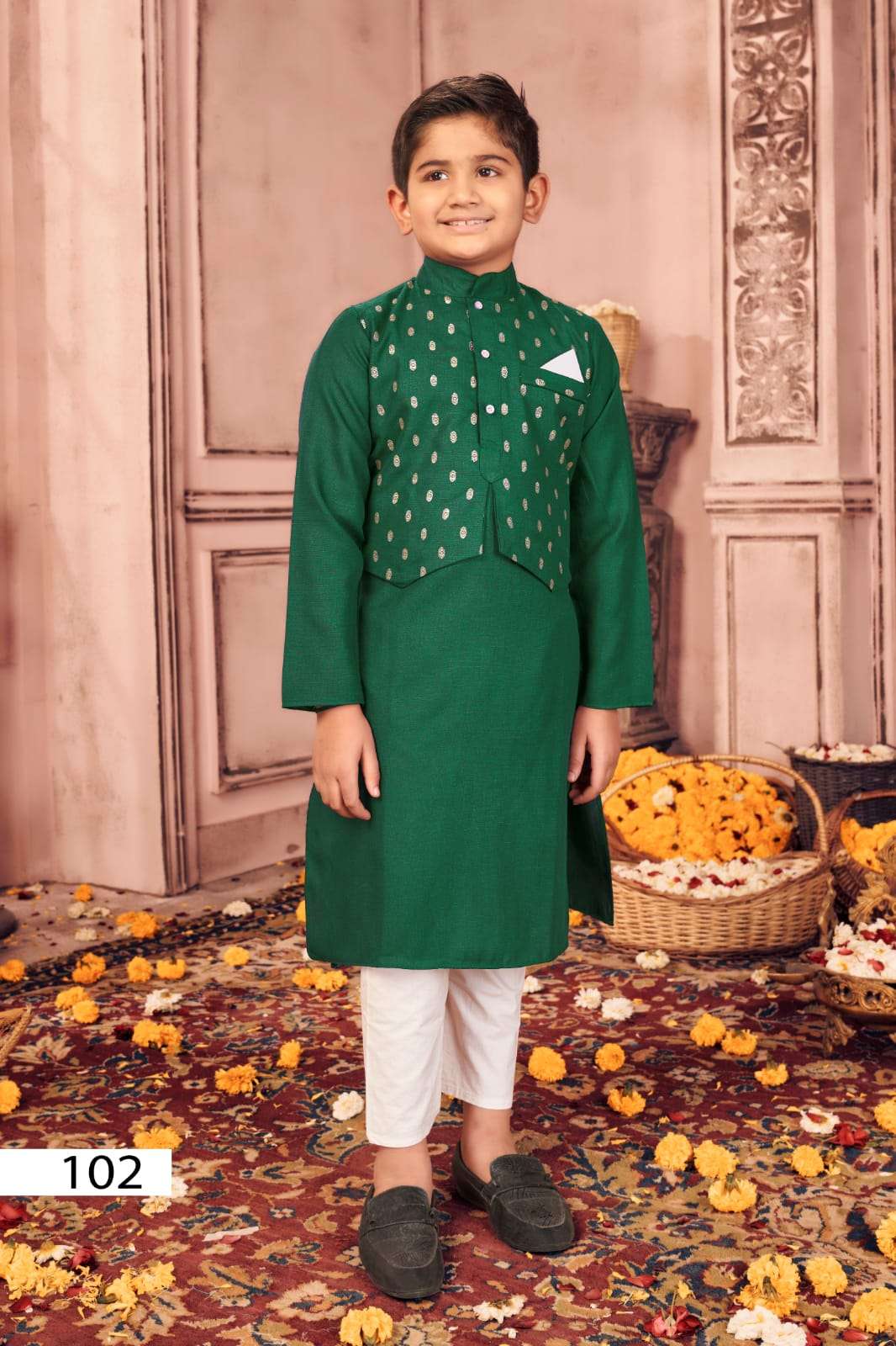 Kurta pajama with printed koti hotsell
