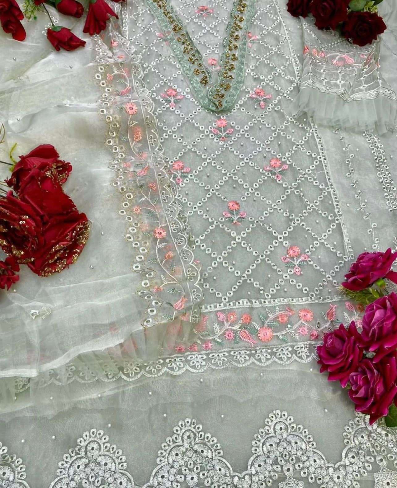 Stunning Pakistani Partywear with Crochet and Mirrorwork
