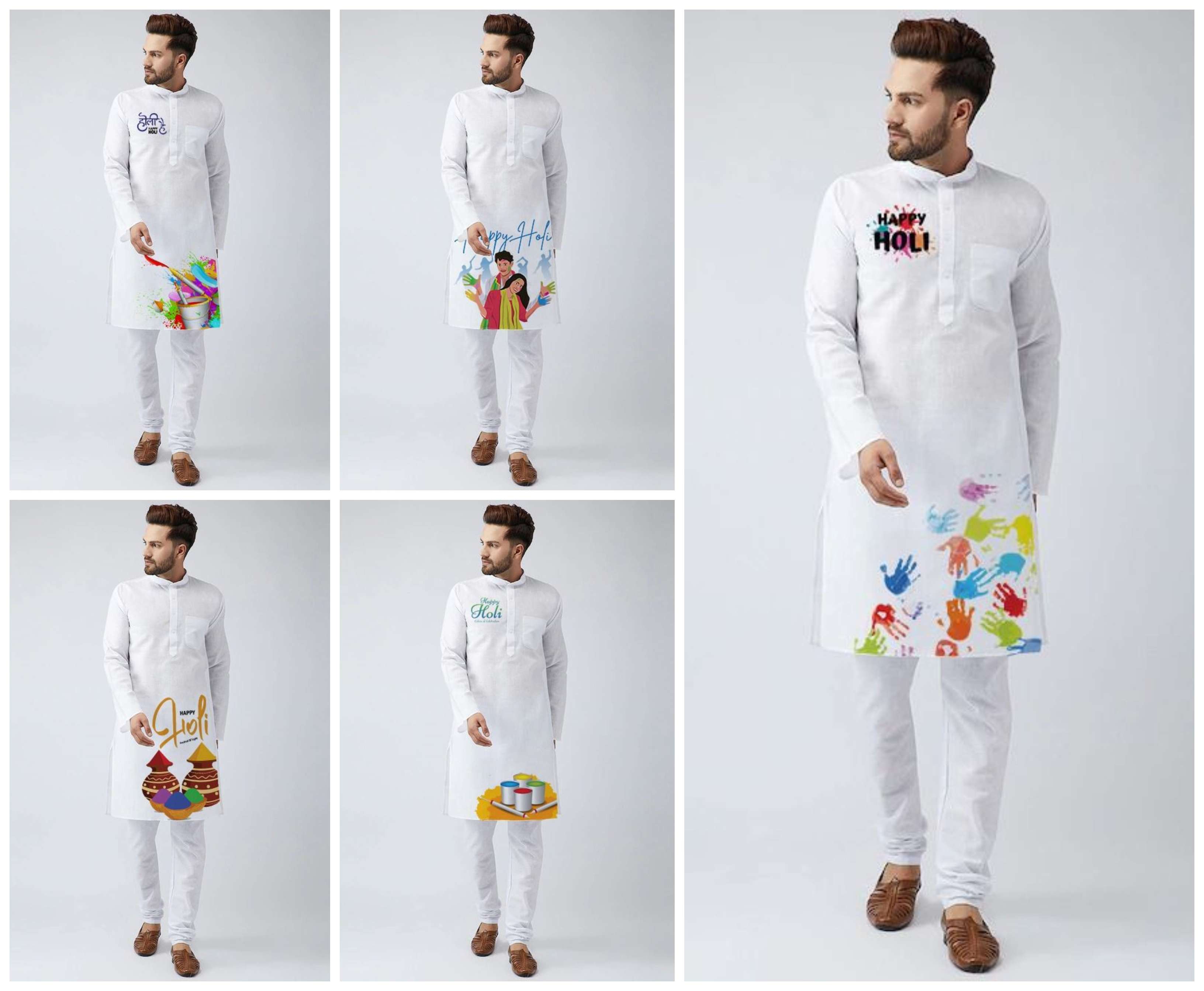 MENS HOLI KURTA BY ASLIWHOLESALE COTTON PRINT STITCHED MENS KURTA PAJAMA
